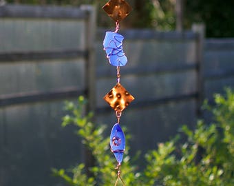 Wind Chime Blue Sea Glass Copper Outdoor Windchimes