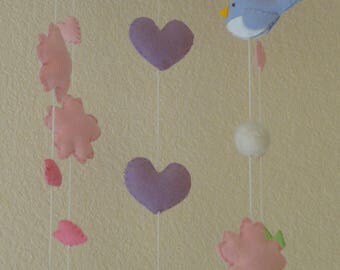 Baby Crib Mobile, Baby Nursery Mobile, Felt Little Birdie and Sakura Cherry Blossom Mobile, Felt Baby Gift, USA