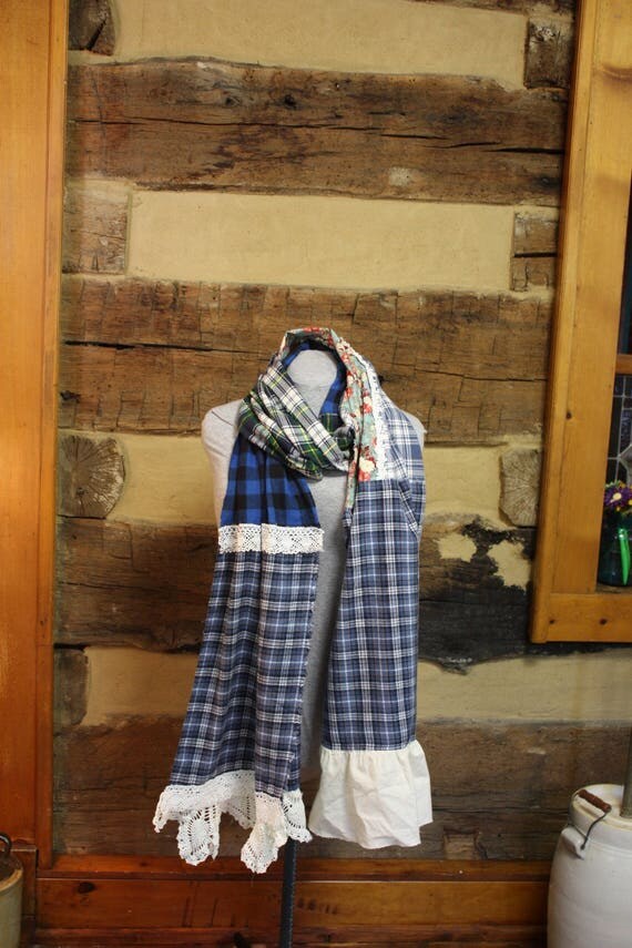 Flannel Scarf Shabby Chic Scrappy Scarves Mori Girl Tattered