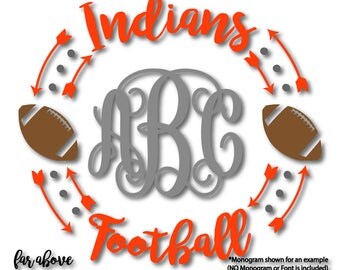 Indians Football Team Headdress Feathers Monogram Wreath (monogram NOT included) SVG, EPS, dxf, png, jpg digital cut file Silhouette Cricut