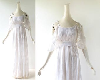 Vintage Gunne Sax Dress | White Gauze Dress | 1970s Dress | XS