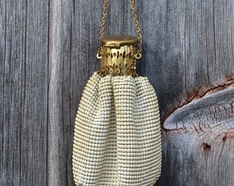 Flapper Purse, 20s Purse, Whiting Davis Purse, Wedding Purse, Bridal Purse, Beige Purse, Metal Mesh Purse,1920s Purses,