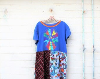 Dia De Los Muertos Dead Dress/X Large Dress/Plus Size Repurposed Dress/Upcycled clothing/Large Dress/Mexican Folk Art/Day of the dead dress