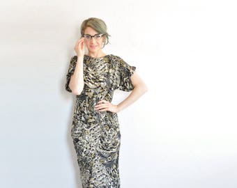 abstract picasso print harem dress . avant garde mermaid secretary frock .small.medium .sale