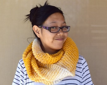 Knit cowl infinity scarf yellow white shades multicolor gift for her girls scarf gift for friend wool acrylic warm scarf girlfriend gift