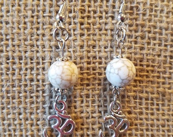 Charming white turquoise drop earring with silver yoga charm