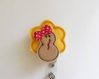 nurse badge reel, retractable badge holder, badge reel, id badge holder, thanksgiving badge reel, badge clip, turkey badge reel