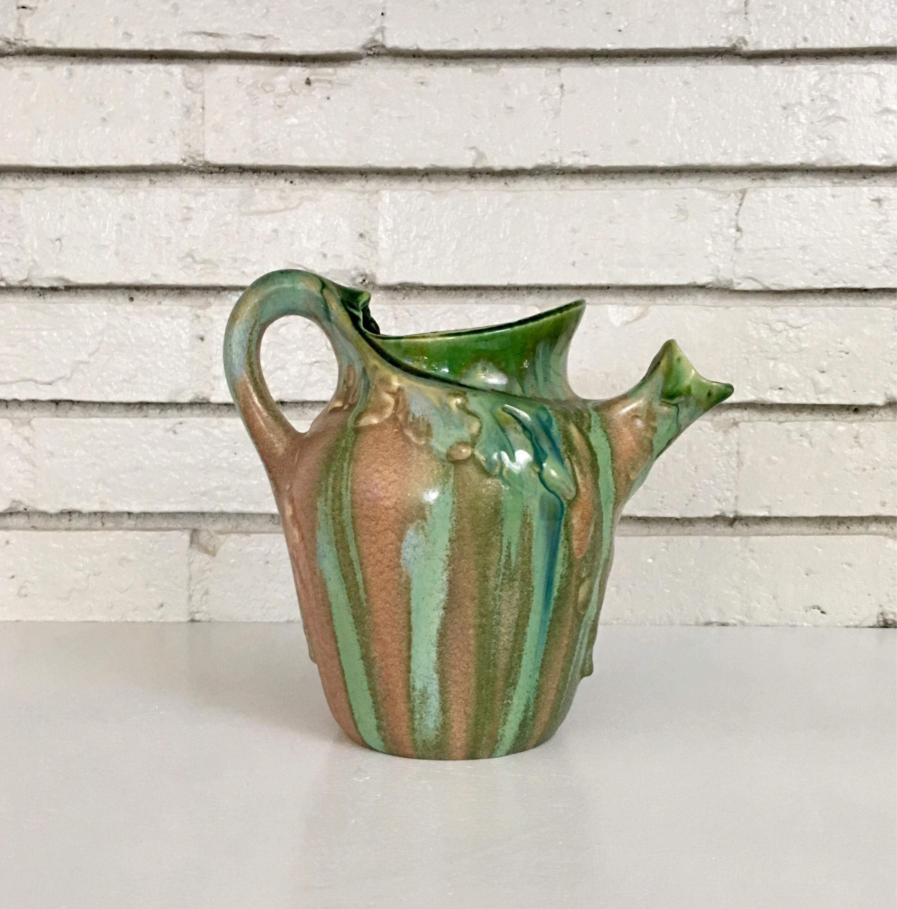 Vintage RARE Belgian Drip Glaze Pottery Jug Pitcher 2114