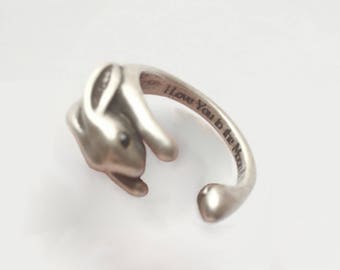 Mothers Day Gift Bunny Ring Hidden Message I Love You to The Moon & Back Antique Silver Rabbit Custom Jewelry Sentimental From Daughter Mom