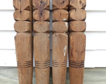 Four Vintage wood table legs carved decorative posts architectural salvage supplies 23 inch table leg