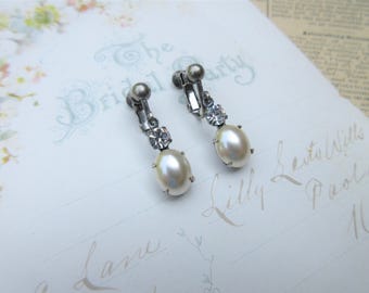 Clip On Bridal Earrings, Screw Back Clip Earrings, Non Pierced Earrings, Clip On Pearl Earrings, Clip On Wedding Earrings, Antique Silver