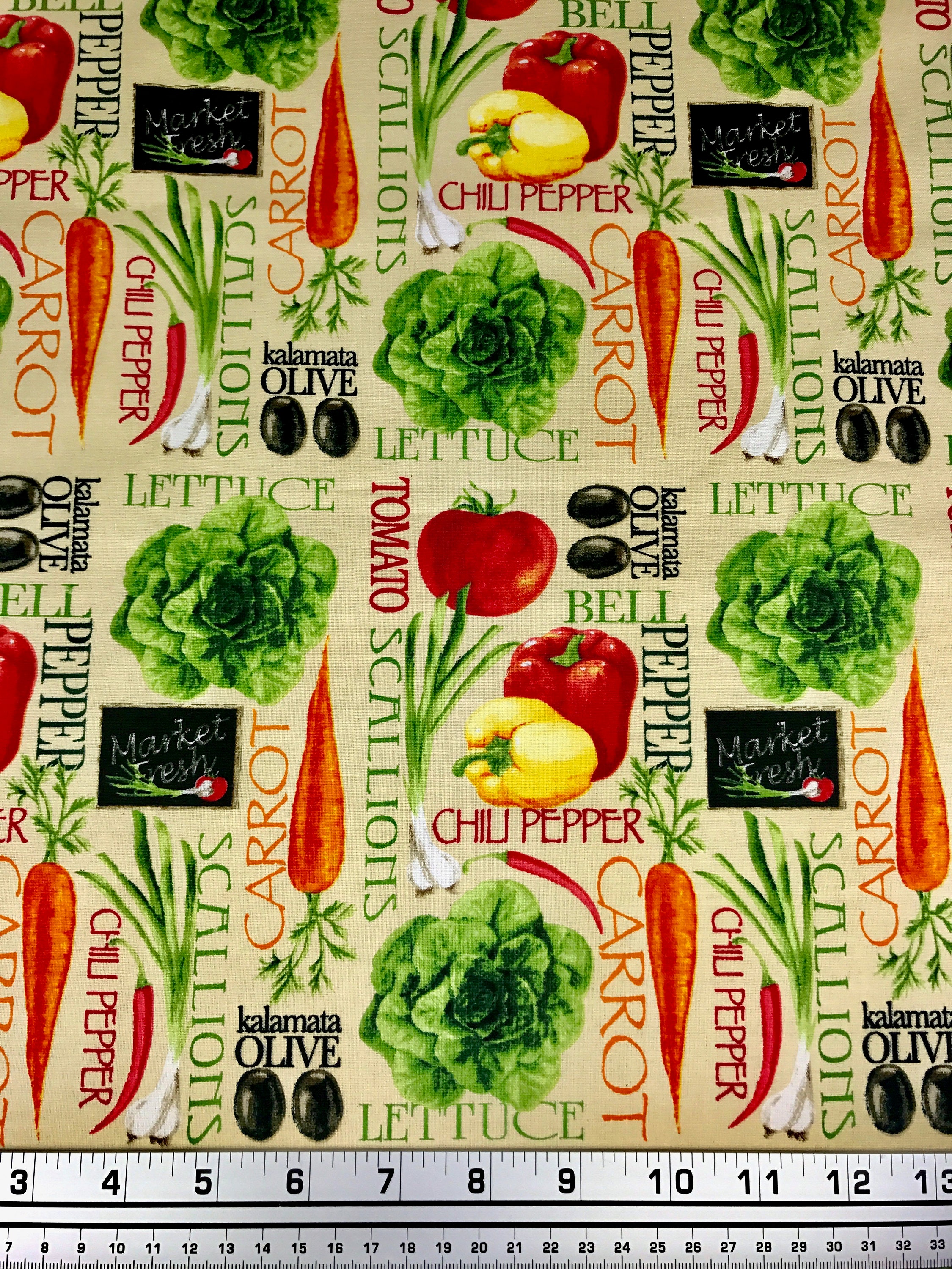 Vegetables fabric Vegan fabric cooking chef fabric 100%