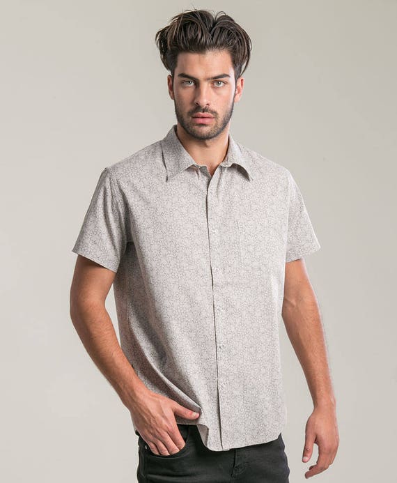 Short Sleeve Grey Button Up Shirt Men Lsd Molecule Shirt Full