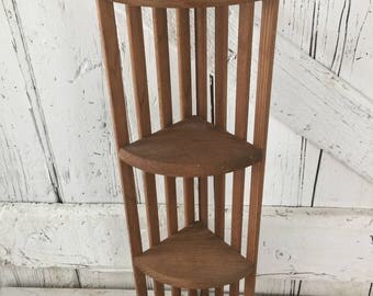 wood corner shelf vintage hanging shelf or free standing knick knack four tier wooden wall hanging, corner shelf