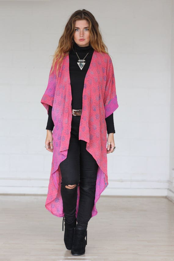 PAISLEY WATERFALL KIMONO - Pink Kimono - Silk Cardigan - Cover Up - Bohemian Kimono - Christmas - Party - Kaftan - Bespoke - 100% silk