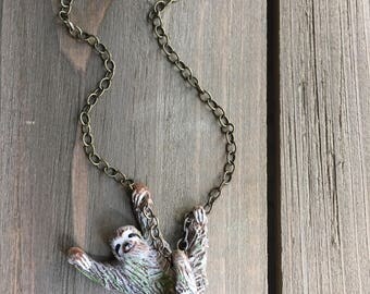 Sloth Necklace - Three-Toed Sloth - 18" Necklace - Made To Order in antique bronze or silver chain