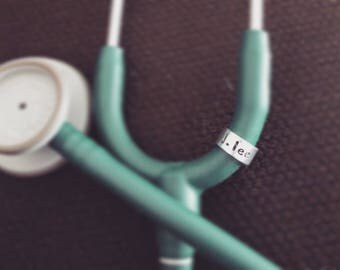 Custom Stethoscope ID Tag - Hand Stamped Name Identifier Tag - Aluminum - Personalized - Made in the USA
