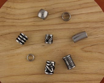 Set of 8 Stainless Steel 6mm 7mm Hole (1/4 Inch) Dreadlock Bead Viking Beard Beads
