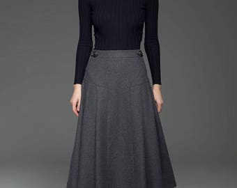 Gray skirt wool skirt grey skirt midi skirt grey wool