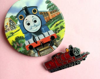 Vintage PAIR Thomas Tank Engine enamel pin badge - hard enamel - Lapel Pin Brooch trains