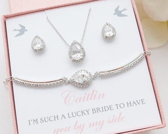 SALE Personalized Bridesmaid Gift, Bridesmaid Jewelry Set, Bridesmaid Earrings Bracelet Necklace Set, Wedding Jewelry Set, Mother of Bride G