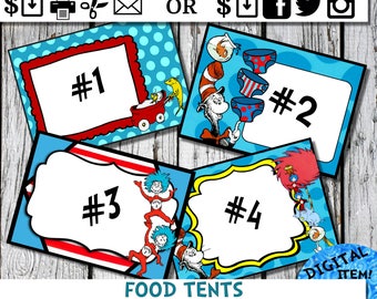 Dr. Seuss Food Tents Cat in tha Hat thing 1 thing 2 Dr. Seuss inspired Party Ideas and Supplies
