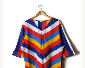 ON SALE Vintage Oversized Colorful Stripe Tunic from 80's*