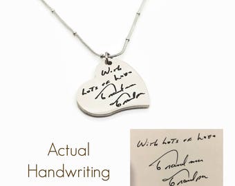 Handwriting Jewelry - Actual Handwriting - Handwriting Necklace - Heart Necklace - Engraved - Signature - Memorial Gift - Personalized Gift