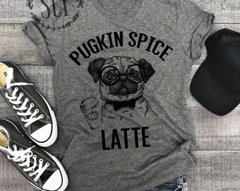 Pug Pugkin Spice Latte Funny Halloween T-Shirt