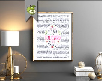 touched our lives, 90 Reasons we love you, all the things we love about you, 70th birthday, 80th, gift for mom, memories, custom, printable