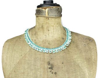 Green Seed Bead Collar Necklace, Green Seed Bead Bib Necklace, Green Choker Necklace, Green Bead Necklace, Green Necklace