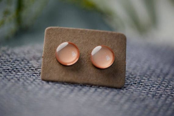Pastel Peach Glass Earrings - Surgical Steel Hypoallergenic Peach Studs - Free Postage Sensitive Earrings