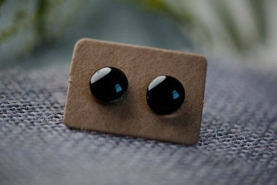 Black Glass Earrings - Surgical Steel Hypoallergenic Green Studs - Free Postage Sensitive Earrings