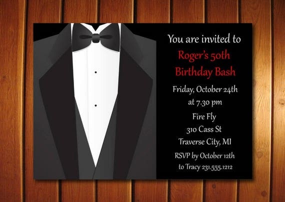 Tuxedo Adult Birthday Party Invitation for Men - Printable Classic Man Birthday Invitation - Digital Il_570xn