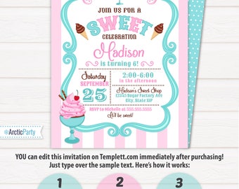 Ice cream Party Invitations - Ice Cream Invitation - Ice Cream Birthday - INSTANT ACCESS to file - EDIT with Templett.com in your browser!