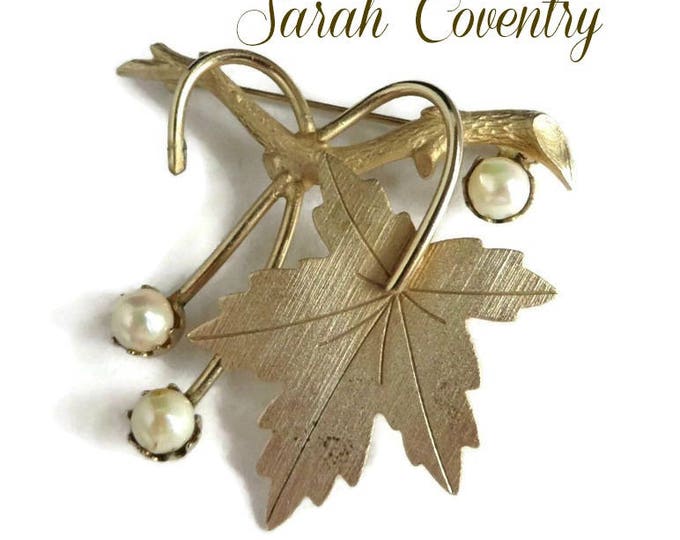 Vintage Gold Tone Pearl Leaf Pin - Sarah Coventry Leaf Brooch