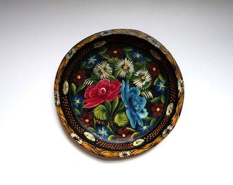 Large Vintage Hand Painted Mexican Batea or Tole Tray