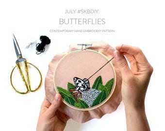 July Butterflies Contemporary Embroidery PDF by Sarah K. Benning - #SKBDIY Monthly Pattern Program: Single Month Instant Download