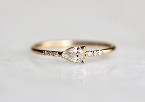 14K Pear Diamond Ring Tear Drop Diamond Ring East West