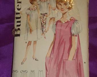 1960s 60s Vintage Sleeveless Smock Flared Short Sleeve Nightgown n Two Piece Pajamas COMPLETE Butterick Pattern 2486 Bust 34 Inch 87 Metric