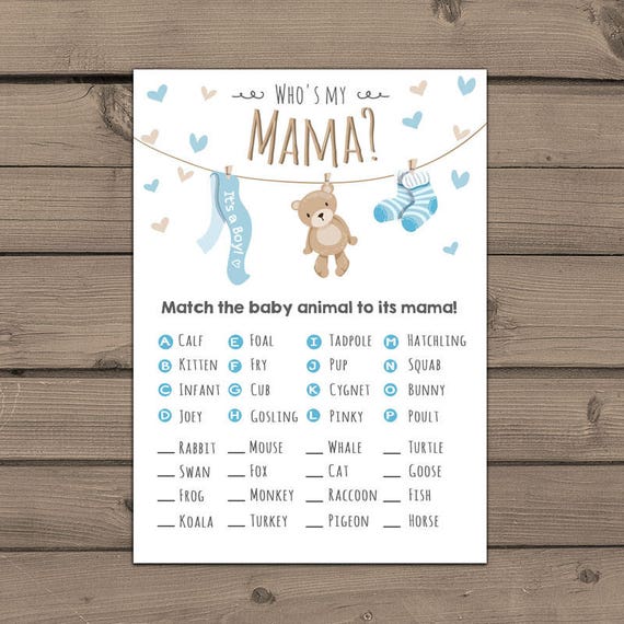 Baby shower game Match baby animals game Whos my mama mommy