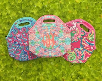 Neoprene Lilly Inspired Lunch Box, Lunch Tote, Lunch Bag