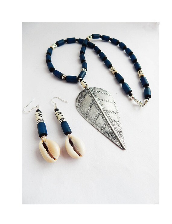 Kenya African Jewelry Set for Women Beaded Necklace Blue