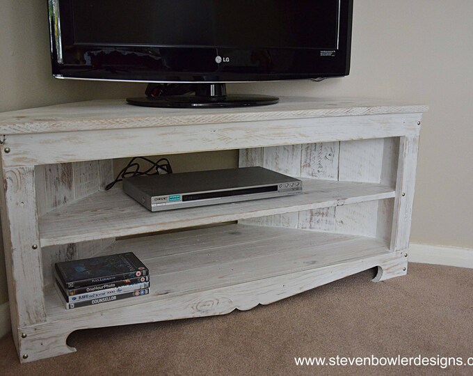 FREE UK SHIPPING Rustic Reclaimed Wood Corner Tv Unit In Our White Nautical Coastal Style Finish FREE UK SHIPPING Rustic Reclaimed Wood Corner Tv Unit In Our White Nautical Coastal Style Finish