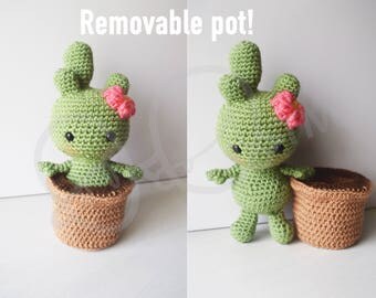 Cactalina cactus crochet pattern, removable pot, crochet cactus doll, amigurumi cactus, cactus toy, handmade, pincushion