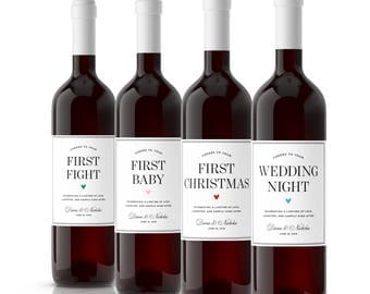 Set of Wedding Milestone Wine Labels, wedding gift, marriage milestone labels, wedding gifts personalized for couple, engagement gift
