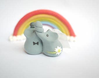 Elephant Bride and Groom Wedding Cake Topper (With or Without Rainbow)