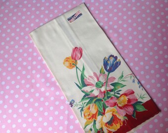 Wilendur tea towel with bright colored flowers, floral kitchen towel, retro kitchen, kitchen towel, NOS, unused kitchen towel, retro towel