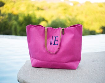 Monogram Jute Tote | Bridesmaid gift | Monogrammed Tote | Summer Tote | Scalloped Edge | Leather | Beach Tote | Monogram Gift | The Seaside