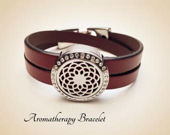 Aromatherapy Bracelet. Lotus Bracelet. Leather Bracelet. Oil Diffusing Perfume Locket. Multi Strand. Clip Clasp. Mandala Bracelet. #PA1